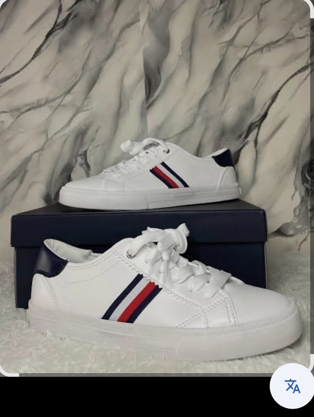 Tommy Hilfiger White Sneakers with Navy & Red Stripe Detail